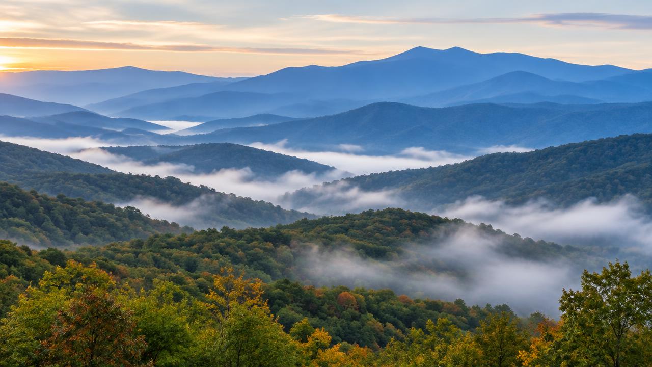 Misty layered ridges of the Smoky Mountains